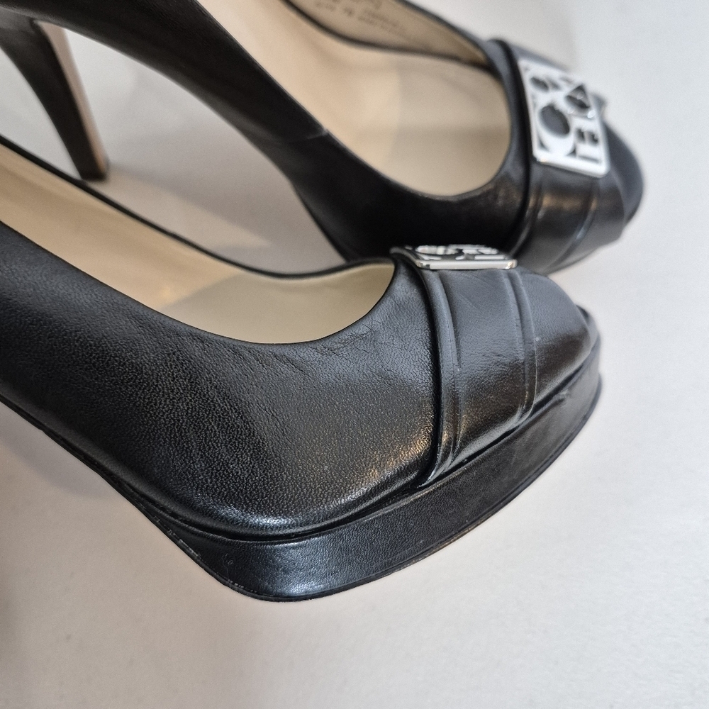 Coach Aliya Black Leather Peep-Toe Platform Stiletto High Heels - Size 7 - Picture 10 of 15